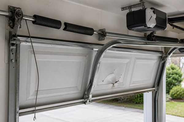 Technician repairing garage door spring in Central Arkansas